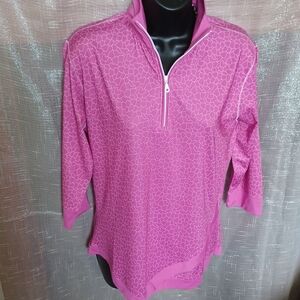 Page & Tuttle 3/4 zip top, pink&white, like new, M